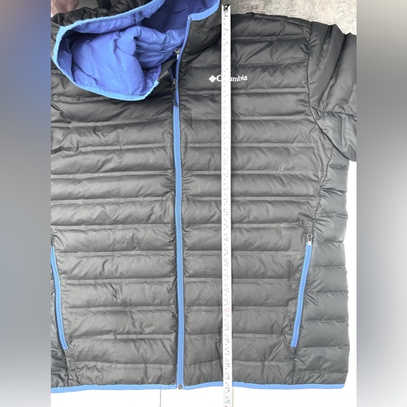 Columbia mens Powder Lite Jacket black with blue trimming - Picture 7 of 11